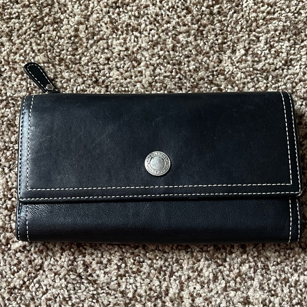 Coach Black leather trifold wallet